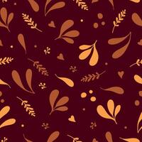 Seamless autumn pattern in the form of a solid line of hand-drawn elements of flowers, leaves, branches. vector
