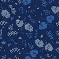 A pattern of Christmas and New Year drawings in the doodle style. A collection of hand-drawn Christmas trees, mittens, and snowflakes. vector