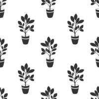 Pattern indoor tree plant in pot. Flowerpot. Hand drawn doodle silhouette drawing, on white background. vector