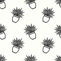 Pattern with indoor plants in pots on a cream background. Hand drawn doodle. vector