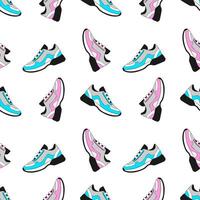 sneakers pattern with pink and blue elements, on white background. vector