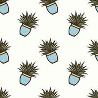 Pattern with indoor plants in pots on a cream background. Hand drawn doodle. vector