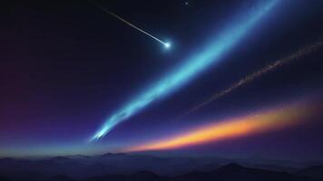 A fantasy scene featuring falling stars that combines surreal elements and bright colors to create a beautiful, moving and serene landscape. video