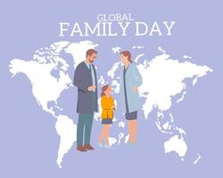 global family day concept with family and child on world map vector