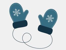 Blue mittens with snowflake pattern. Warm accessory for winter. Decorative element for Christmas design vector