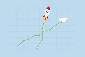 Investment growth sky rocket, Graph and chart showing investment with significant growth resembling a soaring airplane, exceeding the normal rate. vector