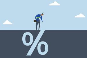 Financial pitfall, Cautious entrepreneur examining the bottomless pit of banking interest rates. vector