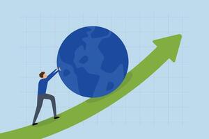 Pushing world economic forward, The businessman leader is exerting maximum effort to push the world up the rising graph. vector