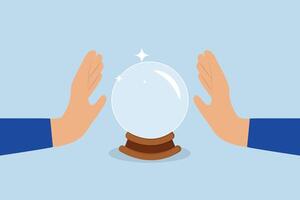 Business forecast, A businessman's hand with mystical abilities gazes into a crystal ball for future predictions. vector