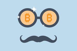 Bitcoin whale, Stylish glasses for geeks featuring a valuable Bitcoin sign and a mustache. vector