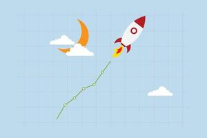 Trading crypto price rising high to the moon, The rocketing stock or crypto currency graph is soaring towards the moon. vector