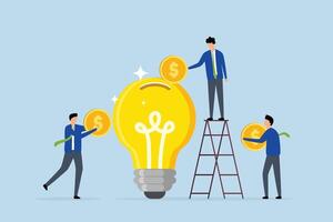 Fundraising idea, Business executives are contributing to the fundraiser for the new lightbulb project. vector