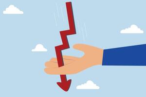 Crypto currency prices dropping led to a market crash, resulting in a bloody breakthrough for traders. vector