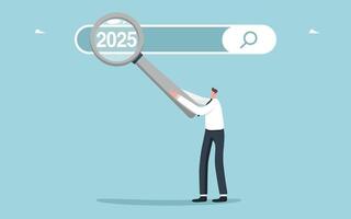 Man points at search bar with year 2025 vector