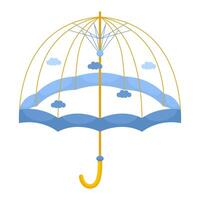 Open transparent umbrella with clouds vector