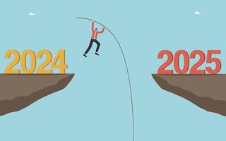 Man using pole jumps over cliff by 2025 vector