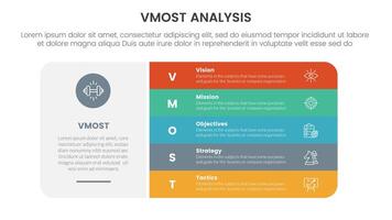 vmost analysis model framework infographic 5 point stage template with big round rectangle box and vertical point stack concept for slide presentation vector