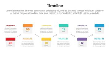 timeline set of point infographic with date calendar box linked arrow up and down with 6 point for slide presentation template vector