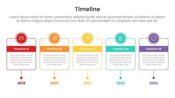 timeline set of point infographic with outline box with circle badge on top with 5 point for slide presentation template vector