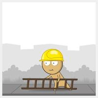 Builder with a ladder at a construction site vector