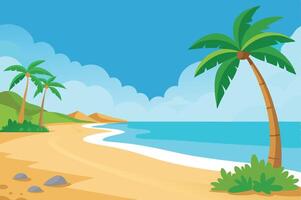 tropical beach with palm trees and rocks vector