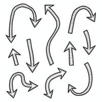 A set of black and white handdrawn arrows with various shapes vector