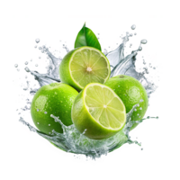 Lime transparent background limes with splash isolated on alpha layer png