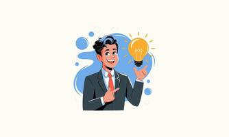 A man in a suit presenting an idea with a light bulb. vector