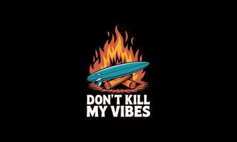 Surfboard on fire with bold text, evoking chill beach vibes. vector