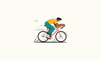 A person riding a bicycle quickly, leaning forward in a race. vector