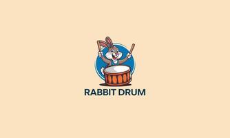 Happy rabbit playing a drum with enthusiasm and joy. vector