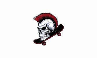 Skull with mohawk on skateboard, punk style illustration. vector