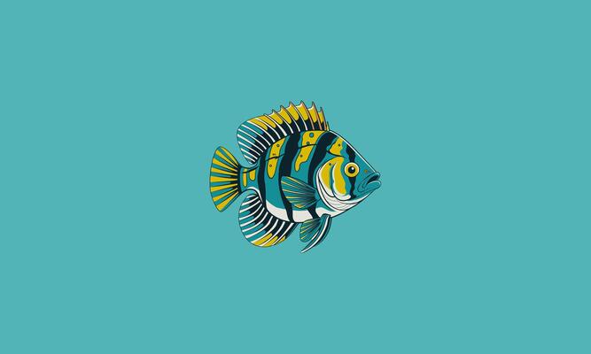 A colorful fish with stripes, fins, and bold features swimming.