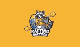 Raccoon in a life jacket paddling while rafting with enthusiasm. vector