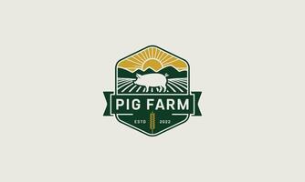 showing a pig farm logo with fields and sun vector