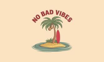 Tropical island with a palm tree and surfboard, promoting positivity. vector