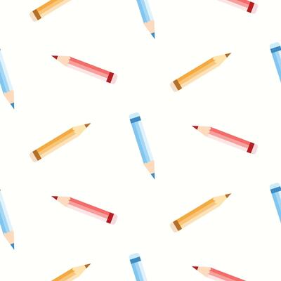 Seamless pattern of school wooden pencils on isolated background. Education design for back to school prints, scrapbooking, textile, home and nursery decor, paper crafts.