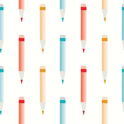 Seamless pattern of hand drawn school wooden pencils elements on isolated background. Education design for back to school prints, scrapbooking, textile, home and nursery decor, paper crafts.