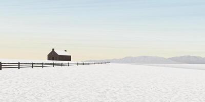 Minimalist snowscape with farmland have mountain ranges and vanilla sky background graphic illustration. vector