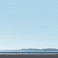 Minimalist seaside landscape with beach road have mountain ranges and blue sky square background graphic illustation. vector