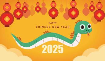 2025 Chinese New Year background with cute snake horizontal design, Happy new year. vector