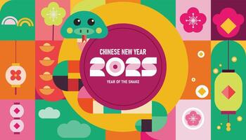 Chinese new year 2025, Year of the snake, Lunar new year background, poster, abstract geometric pattern, retro abstract geometric pattern, geometric graphics and abstract background vector