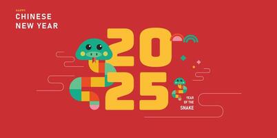 Chinese New Year 2025 modern art design for branding cover, card, poster, website banner. Chinese zodiac Snake symbol. Hieroglyphics mean wishes of a Happy New Year and symbol Year of the Snake vector