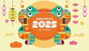 Chinese New Year 2025, 2025 Chinese New Year, the year of the snake, snake zodiac sign with flower, lantern vector