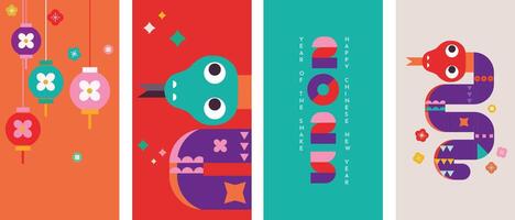 Lunar new year vertical background, banner, social media story template. Chinese New Year 2025 , Year of the Snake. Geometric modern style vector