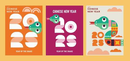 2025 chinese new year square template with snake on the number, 2025 new year number square template with modern modern design and colours vector