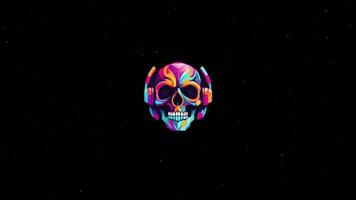Vibrant and Detailed Colorful Skull Logo with Pixel Particle Burst Reveal Effect on Neutral Background video