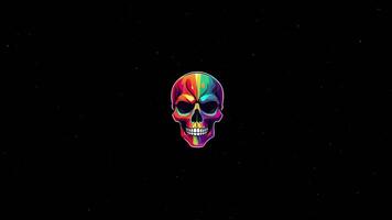 Vibrant and Detailed Colorful Skull Logo with Pixel Particle Burst Reveal Effect on Neutral Background video