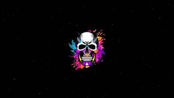Vibrant and Detailed Colorful Skull Logo with Pixel Particle Burst Reveal Effect on Neutral Background video