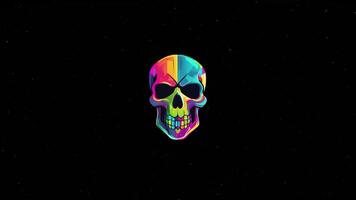 Vibrant and Detailed Colorful Skull Logo with Pixel Particle Burst Reveal Effect on Neutral Background video